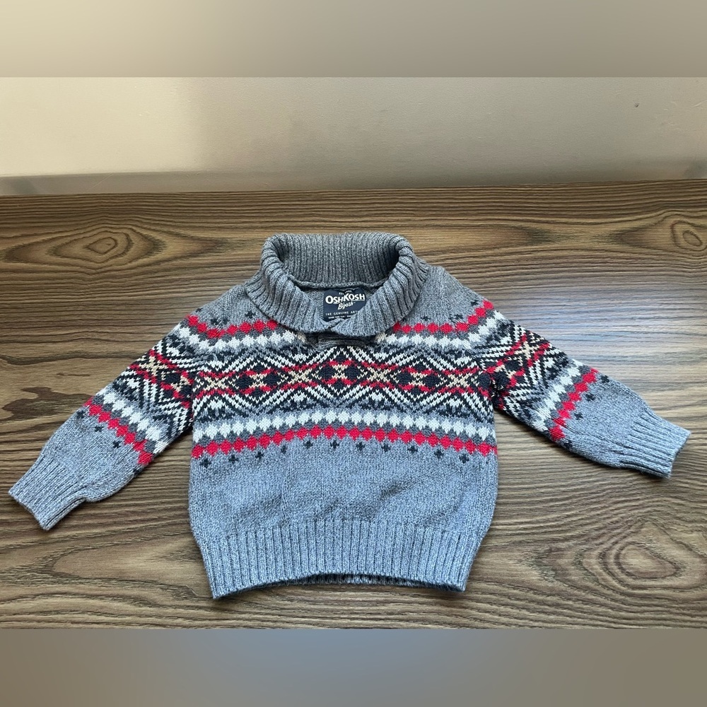 OshKosh B'Gosh 2T Gray Shawl Collar Pullover Sweater grandpacore vibe​